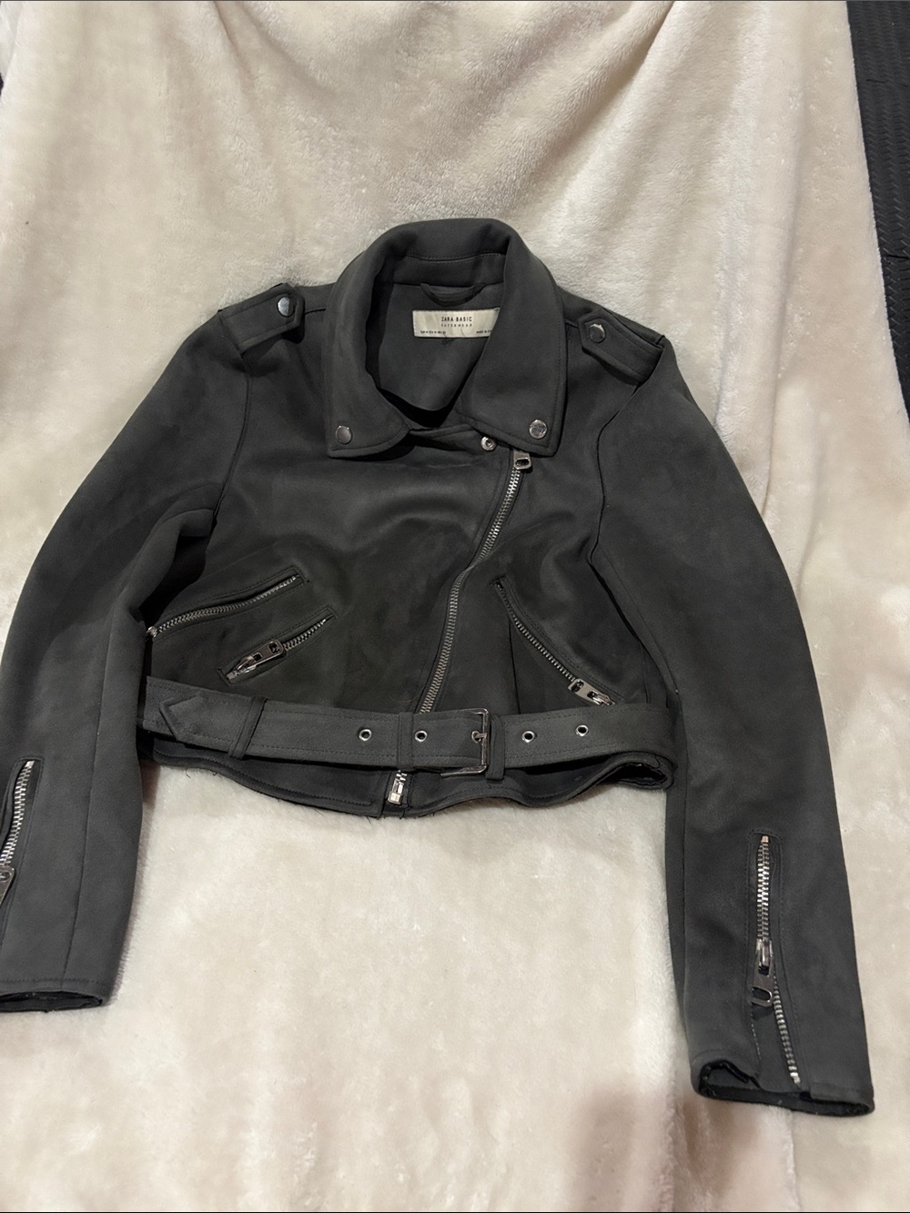 Green Suede Cropped Moto Jacket